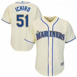 Youth Majestic Seattle Mariners 51 Ichiro Suzuki Replica Cream Alternate Cool Base MLB Jersey