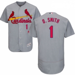 Mens Majestic St Louis Cardinals 1 Ozzie Smith Grey Road Flex Base Authentic Collection MLB Jersey