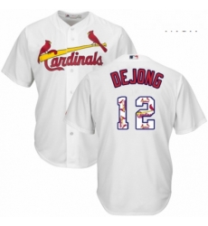Mens Majestic St Louis Cardinals 12 Paul DeJong Authentic White Team Logo Fashion Cool Base MLB Jersey 