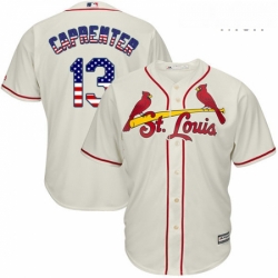 Mens Majestic St Louis Cardinals 13 Matt Carpenter Authentic Cream USA Flag Fashion MLB Jersey