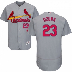 Mens Majestic St Louis Cardinals 23 Marcell Ozuna Grey Road Flex Base Authentic Collection MLB Jersey