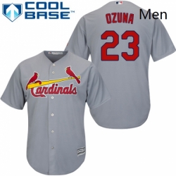 Mens Majestic St Louis Cardinals 23 Marcell Ozuna Replica Grey Road Cool Base MLB Jersey 