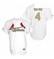 Mens Majestic St Louis Cardinals 4 Yadier Molina Authentic White Gold No MLB Jersey