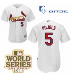 Mens Majestic St Louis Cardinals 5 Albert Pujols Authentic White Cool Base 2011 World Series Patch MLB Jersey