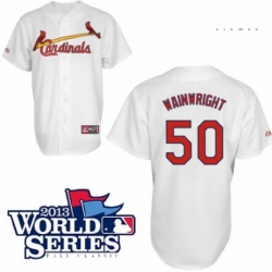 Mens Majestic St Louis Cardinals 50 Adam Wainwright Authentic White Cool Base 2013 World Series Patch MLB Jersey