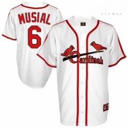Mens Majestic St Louis Cardinals 6 Stan Musial Authentic White Cooperstown Throwback MLB Jersey