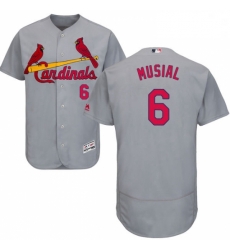 Mens Majestic St Louis Cardinals 6 Stan Musial Grey Road Flex Base Authentic Collection MLB Jersey