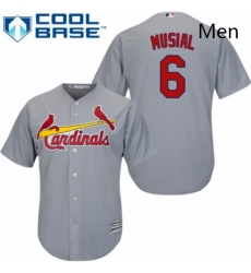 Mens Majestic St Louis Cardinals 6 Stan Musial Replica Grey Road Cool Base MLB Jersey