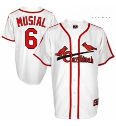 Mens Majestic St Louis Cardinals 6 Stan Musial Replica White Cooperstown Throwback MLB Jersey