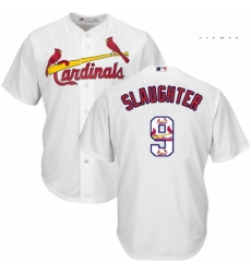 Mens Majestic St Louis Cardinals 9 Enos Slaughter Authentic White Team Logo Fashion Cool Base MLB Jersey