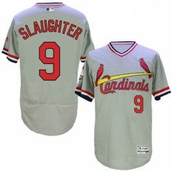 Mens Majestic St Louis Cardinals 9 Enos Slaughter Grey Flexbase Authentic Collection Cooperstown MLB Jersey