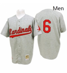 Mens Mitchell and Ness 1956 St Louis Cardinals 6 Stan Musial Replica Grey Throwback MLB Jersey
