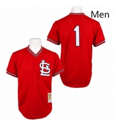 Mens Mitchell and Ness 1985 St Louis Cardinals 1 Ozzie Smith Authentic Red Throwback MLB Jersey