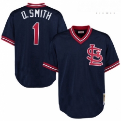 Mens Mitchell and Ness 1994 St Louis Cardinals 1 Ozzie Smith Replica Navy Blue Throwback MLB Jersey