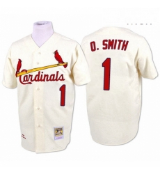 Mens Mitchell and Ness St Louis Cardinals 1 Ozzie Smith Authentic Cream Throwback MLB Jersey