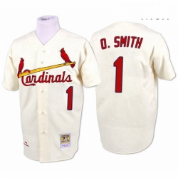 Mens Mitchell and Ness St Louis Cardinals 1 Ozzie Smith Replica Cream Throwback MLB Jersey