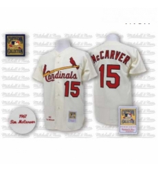 Mens Mitchell and Ness St Louis Cardinals 15 Tim McCarver Authentic Cream Throwback MLB Jersey