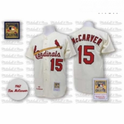 Mens Mitchell and Ness St Louis Cardinals 15 Tim McCarver Authentic Cream Throwback MLB Jersey