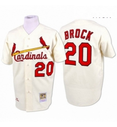 Mens Mitchell and Ness St Louis Cardinals 20 Lou Brock Authentic Cream Throwback MLB Jersey