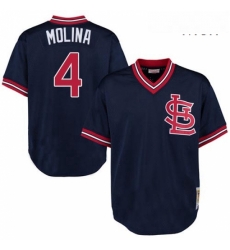 Mens Mitchell and Ness St Louis Cardinals 4 Yadier Molina Authentic Navy Blue Throwback MLB Jersey