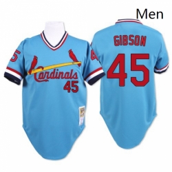 Mens Mitchell and Ness St Louis Cardinals 45 Bob Gibson Replica Blue Throwback MLB Jersey