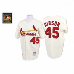 Mens Mitchell and Ness St Louis Cardinals 45 Bob Gibson Replica Cream Throwback MLB Jersey