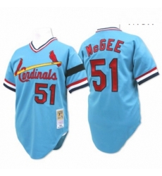 Mens Mitchell and Ness St Louis Cardinals 51 Willie McGee Authentic Blue Throwback MLB Jersey