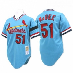 Mens Mitchell and Ness St Louis Cardinals 51 Willie McGee Replica Blue Throwback MLB Jersey