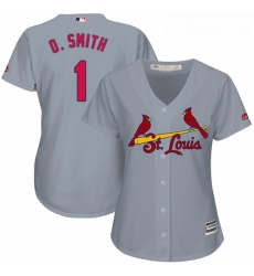 Womens Majestic St Louis Cardinals 1 Ozzie Smith Authentic Grey Road Cool Base MLB Jersey