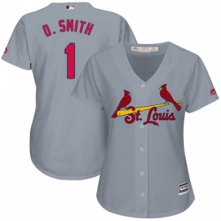 Womens Majestic St Louis Cardinals 1 Ozzie Smith Authentic Grey Road Cool Base MLB Jersey