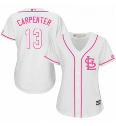 Womens Majestic St Louis Cardinals 13 Matt Carpenter Replica White Fashion MLB Jersey