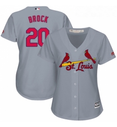 Womens Majestic St Louis Cardinals 20 Lou Brock Authentic Grey Road Cool Base MLB Jersey