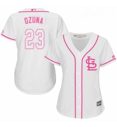 Womens Majestic St Louis Cardinals 23 Marcell Ozuna Replica White Fashion Cool Base MLB Jersey 