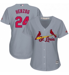 Womens Majestic St Louis Cardinals 24 Whitey Herzog Authentic Grey Road Cool Base MLB Jersey