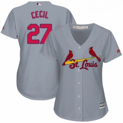 Womens Majestic St Louis Cardinals 27 Brett Cecil Replica Grey Road Cool Base MLB Jersey 