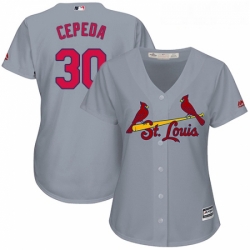 Womens Majestic St Louis Cardinals 30 Orlando Cepeda Authentic Grey Road Cool Base MLB Jersey