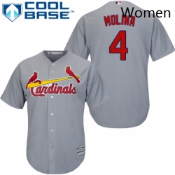 Womens Majestic St Louis Cardinals 4 Yadier Molina Replica Grey Road MLB Jersey