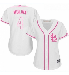 Womens Majestic St Louis Cardinals 4 Yadier Molina Replica White Fashion MLB Jersey