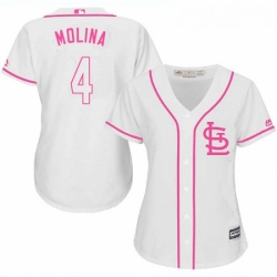 Womens Majestic St Louis Cardinals 4 Yadier Molina Replica White Fashion MLB Jersey