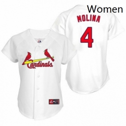 Womens Majestic St Louis Cardinals 4 Yadier Molina Replica White MLB Jersey