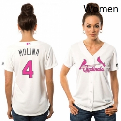 Womens Majestic St Louis Cardinals 4 Yadier Molina Replica White Mothers Day Cool Base MLB Jersey