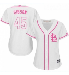 Womens Majestic St Louis Cardinals 45 Bob Gibson Authentic White Fashion Cool Base MLB Jersey