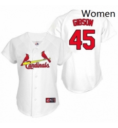 Womens Majestic St Louis Cardinals 45 Bob Gibson Authentic White Home MLB Jersey