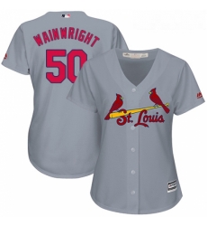 Womens Majestic St Louis Cardinals 50 Adam Wainwright Replica Grey Road Cool Base MLB Jersey