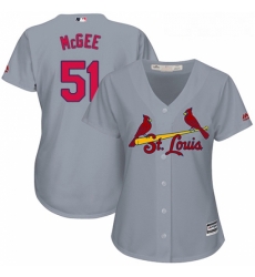 Womens Majestic St Louis Cardinals 51 Willie McGee Replica Grey Road Cool Base MLB Jersey
