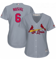 Womens Majestic St Louis Cardinals 6 Stan Musial Authentic Grey Road Cool Base MLB Jersey