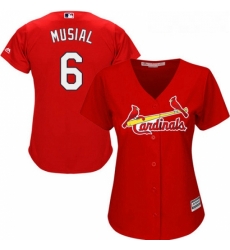 Womens Majestic St Louis Cardinals 6 Stan Musial Replica Red Alternate Cool Base MLB Jersey