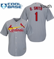 Youth Majestic St Louis Cardinals 1 Ozzie Smith Replica Grey Road Cool Base MLB Jersey