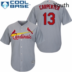 Youth Majestic St Louis Cardinals 13 Matt Carpenter Replica Grey Road Cool Base MLB Jersey