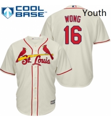 Youth Majestic St Louis Cardinals 16 Kolten Wong Replica Cream Alternate Cool Base MLB Jersey